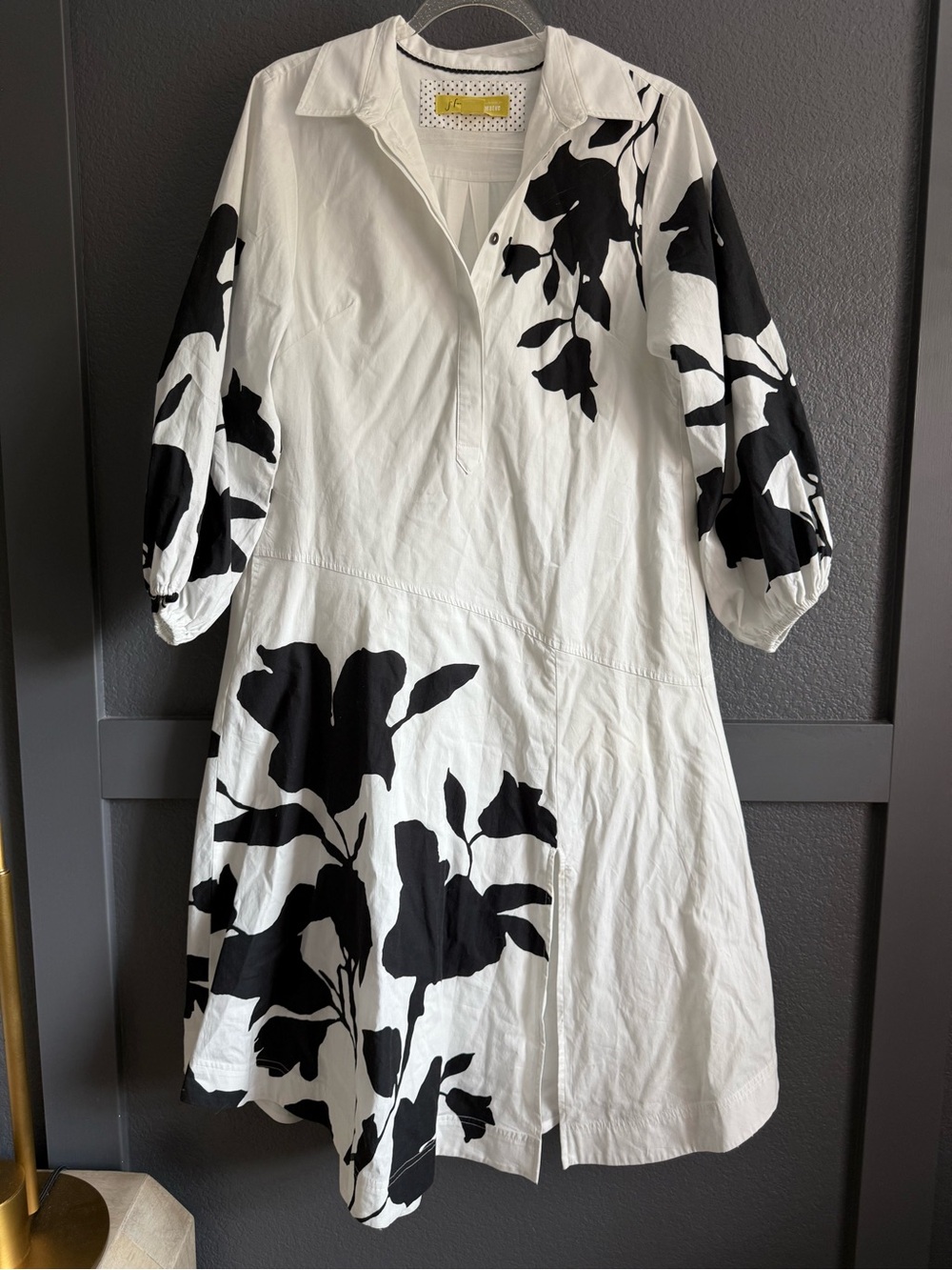 MAEVE • Jo Faulkner button front asymmetrical dress black white floral Small - Picture 5 of 11